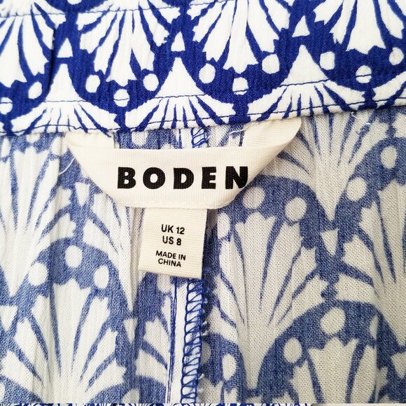 Boden Shells Print Crinkle Tapered Trousers Pants 8 Blue White Pull On Beach $98 - Picture 8 of 16